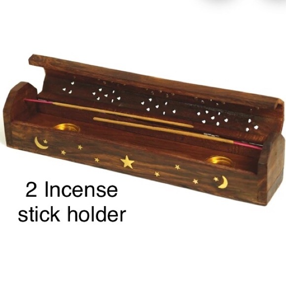 Hand carved wooden incense box, 2 cone/2 stick holder & box of 8 sticks -NWOT - Picture 10 of 16